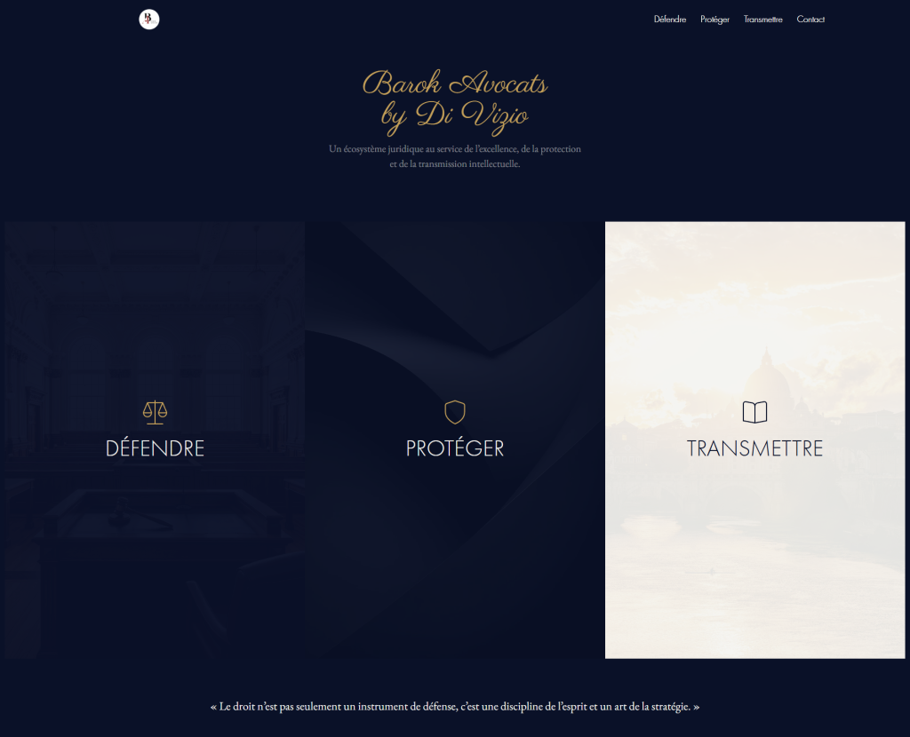 Capture d'écran de la page d'accueil du site Barok Avocats que j'ai réalisé